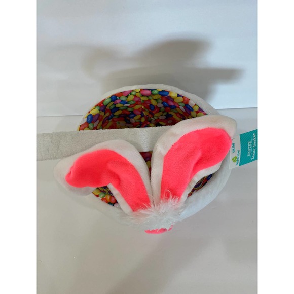 Pink & White Plush Easter Bunny Easter Basket Rabbit & Jelly Bean Centerpiece - Picture 3 of 6